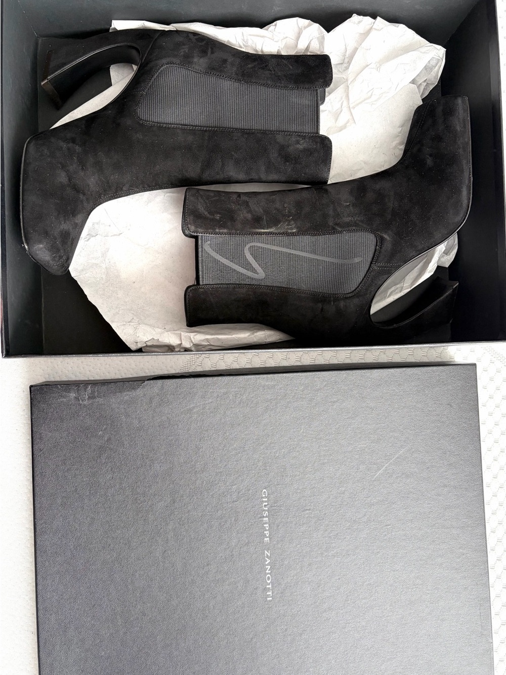 Giuseppe Zanotti Black Suede Sculptural Heel Ankle Boots